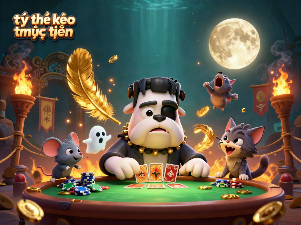 Engage in thrilling tỷ lệ kèo trực tuyến excitement with a vibrant 3D casino scene featuring unique characters.