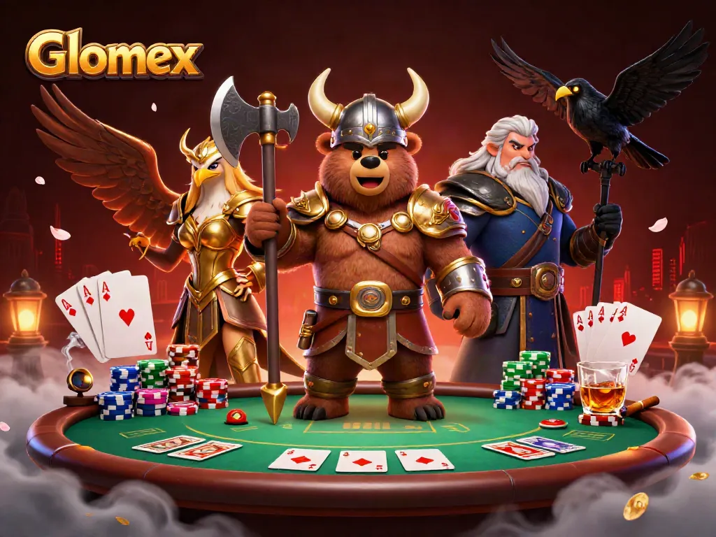 Engage with Glomex gaming excitement through epic poker action featuring Viking characters.