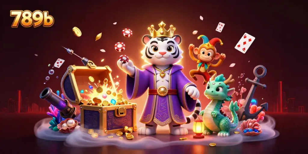 Experience 789b excitement with captivating characters enjoying vibrant casino elements and underwater treasures.