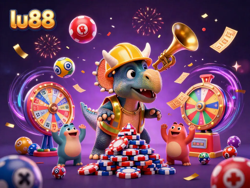 lu88 celebrates big wins with exciting games and colorful lottery elements in a dynamic casino scene
