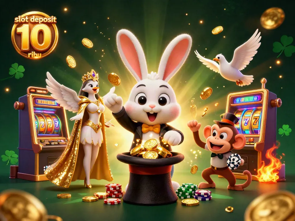 Experience exciting gameplay with slot deposit 10 ribu in this vibrant 3D casino magical illustration.