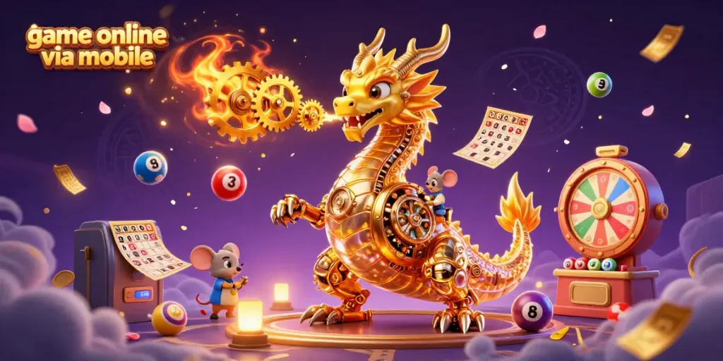 Experience thrilling game online via mobile with a stunning 3D dragon and vibrant lottery elements.
