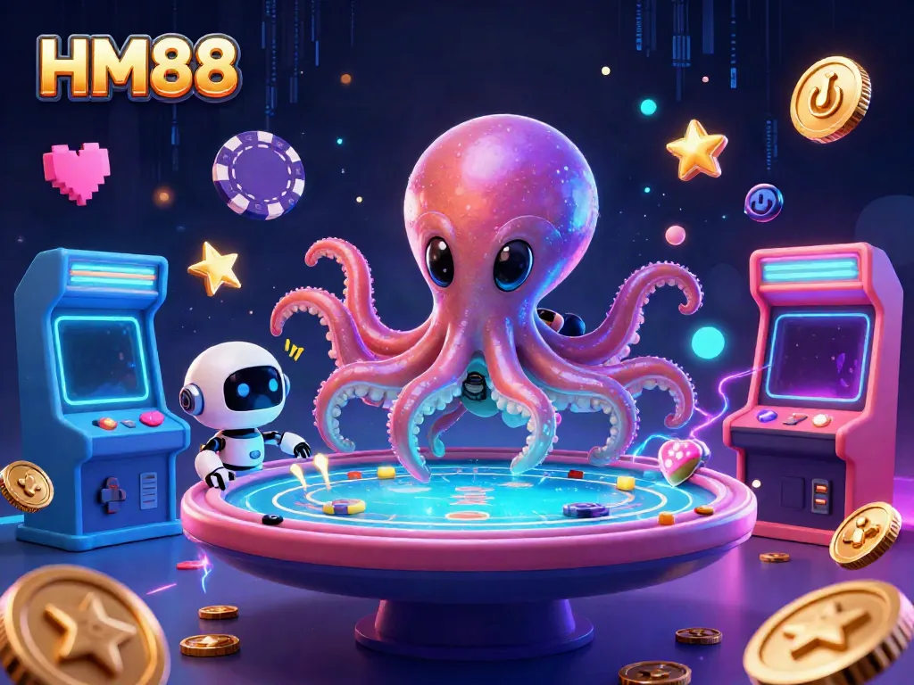 Experience thrilling gameplay at HM88 with a colorful alien octopus and interactive casino elements.