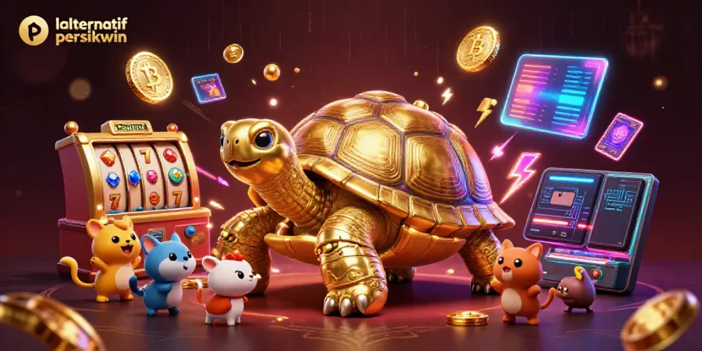 Permainan slot menarik dengan link alternatif persikwin dalam ilustrasi kasino 3D yang kaya detail.