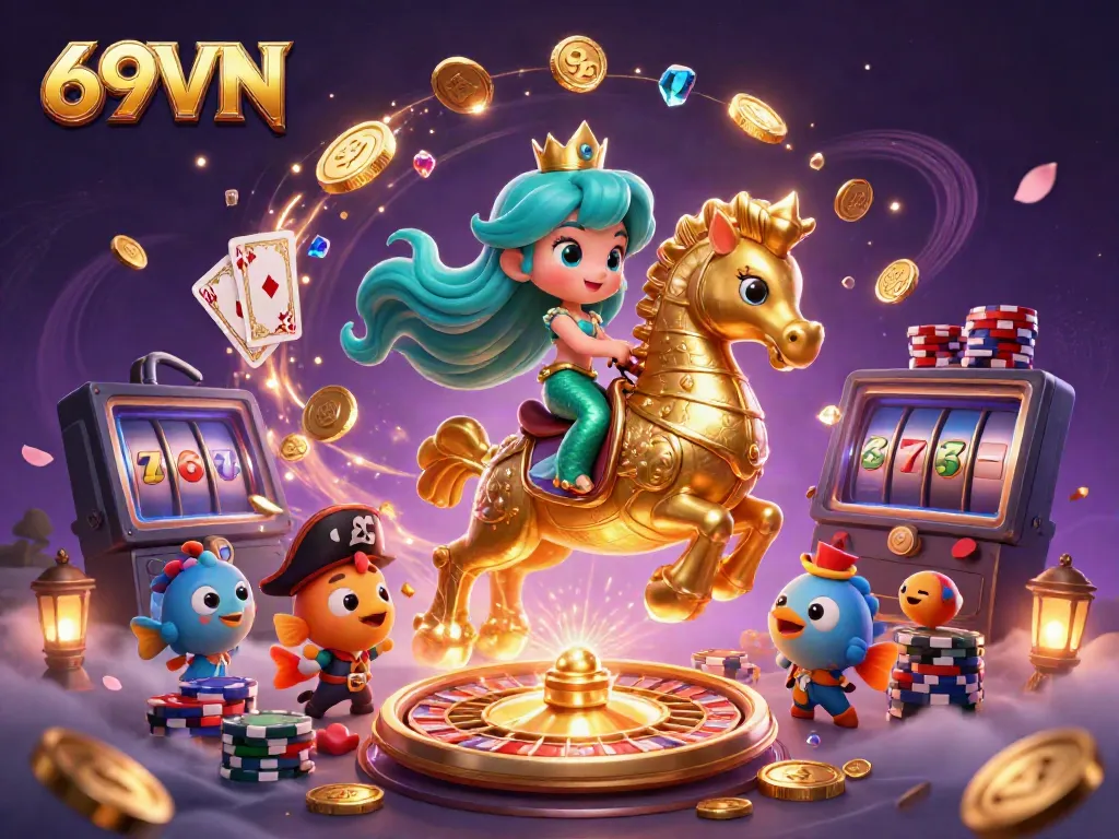 Engage with 69VN's exciting gaming world featuring dynamic casino characters and elements.