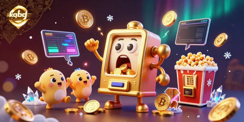 KQBD – Kết quả bóng đá trực tuyến - kết quả bóng đá hôm nay showcasing a golden slot machine jackpot scene with cheering characters.