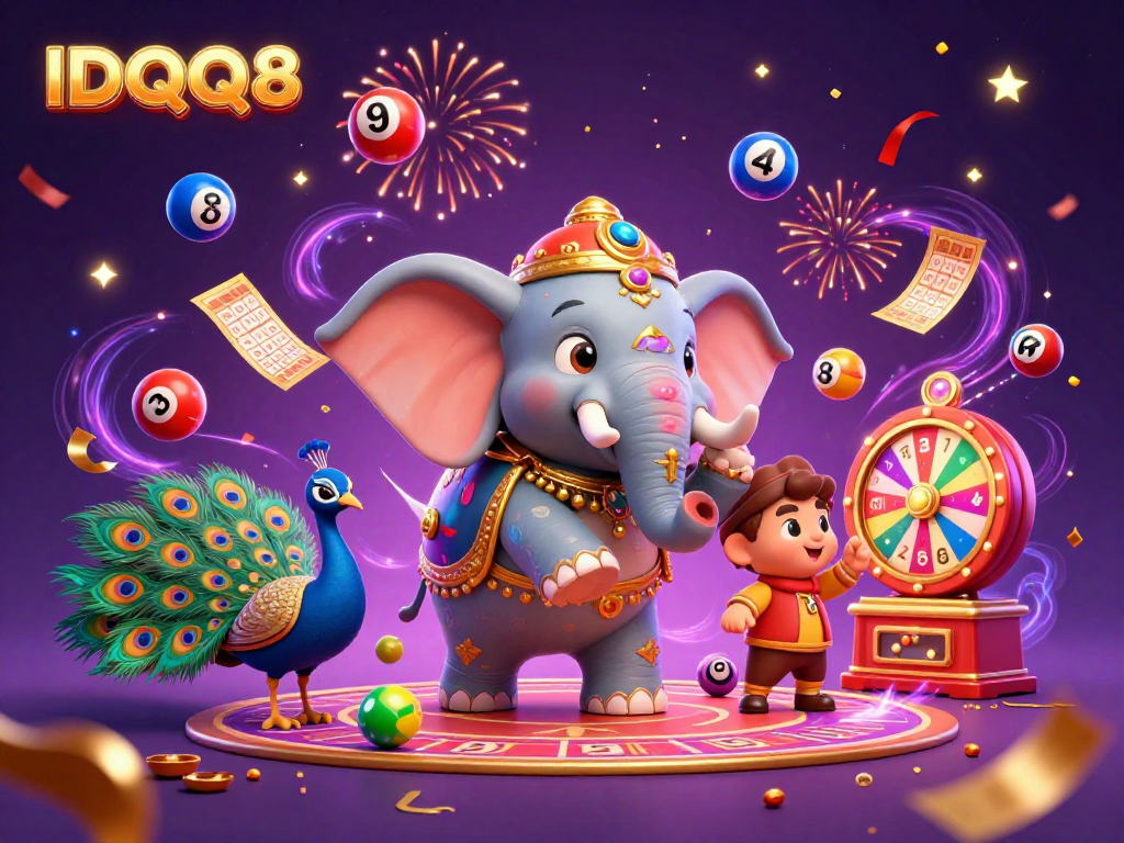 IDQQ88 offers an immersive experience with a lively scene of a cartoon elephant and festive gaming elements.