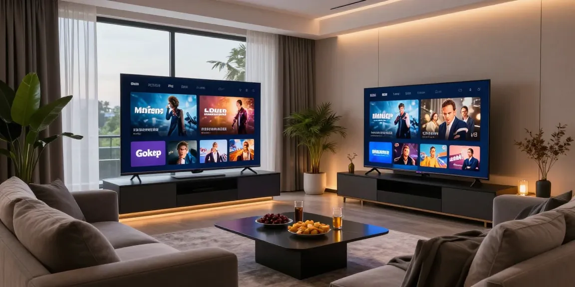 Ruang tamu modern untuk menonton bokep dengan sofa nyaman, TV besar, dan suasana hangat.