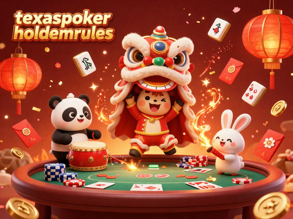 Experience the thrill of texaspokerholdemrules with a festive poker scene featuring animated characters and vibrant decorations.