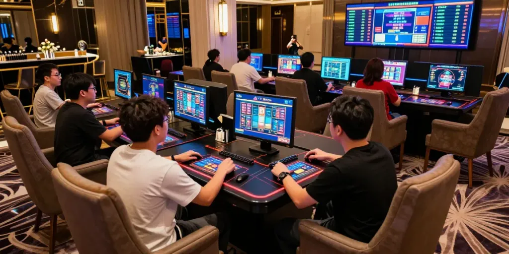 Players enjoying an exciting toto togel session in a luxurious gaming lounge with vibrant screens and ambient lighting.