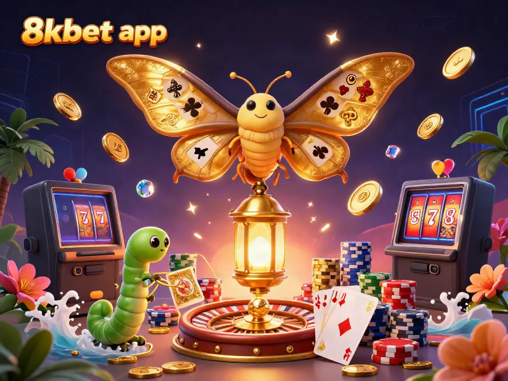 Experience thrilling gameplay and winning opportunities with the 8xbet app in this vibrant 3D casino illustration.