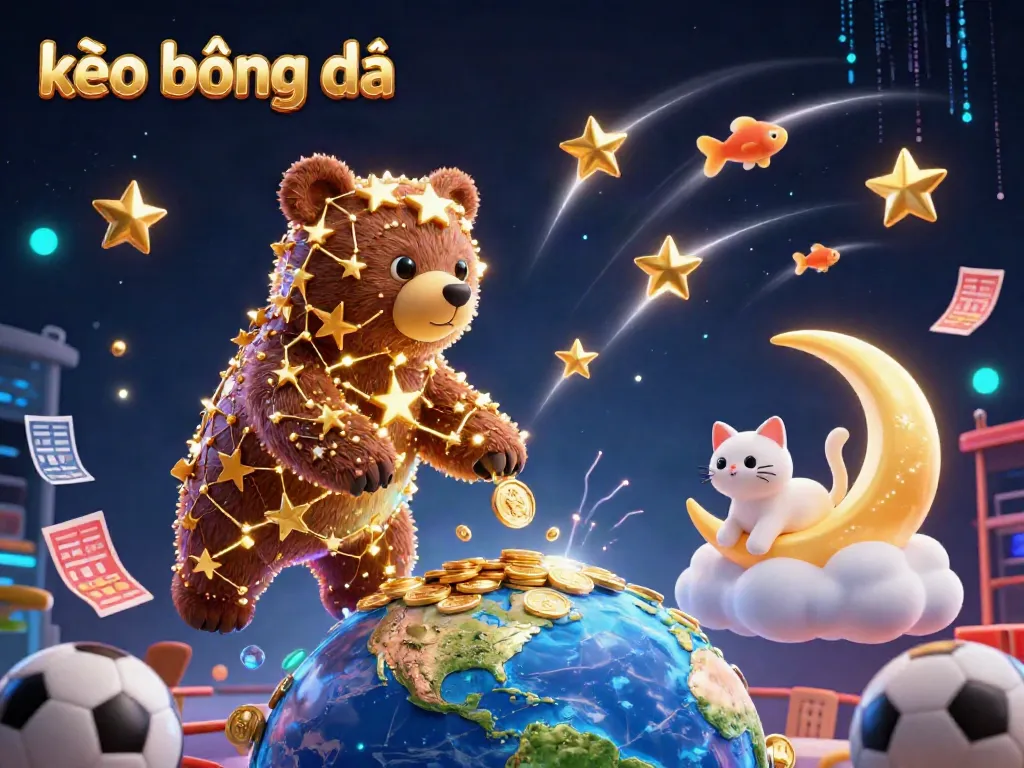 Engage in kèo bóng đá action with a stellar bear and vibrant elements of sports betting.