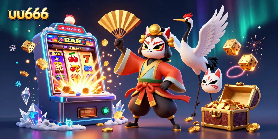 Experience excitement with uu666, featuring a kabuki warrior and vibrant casino elements.