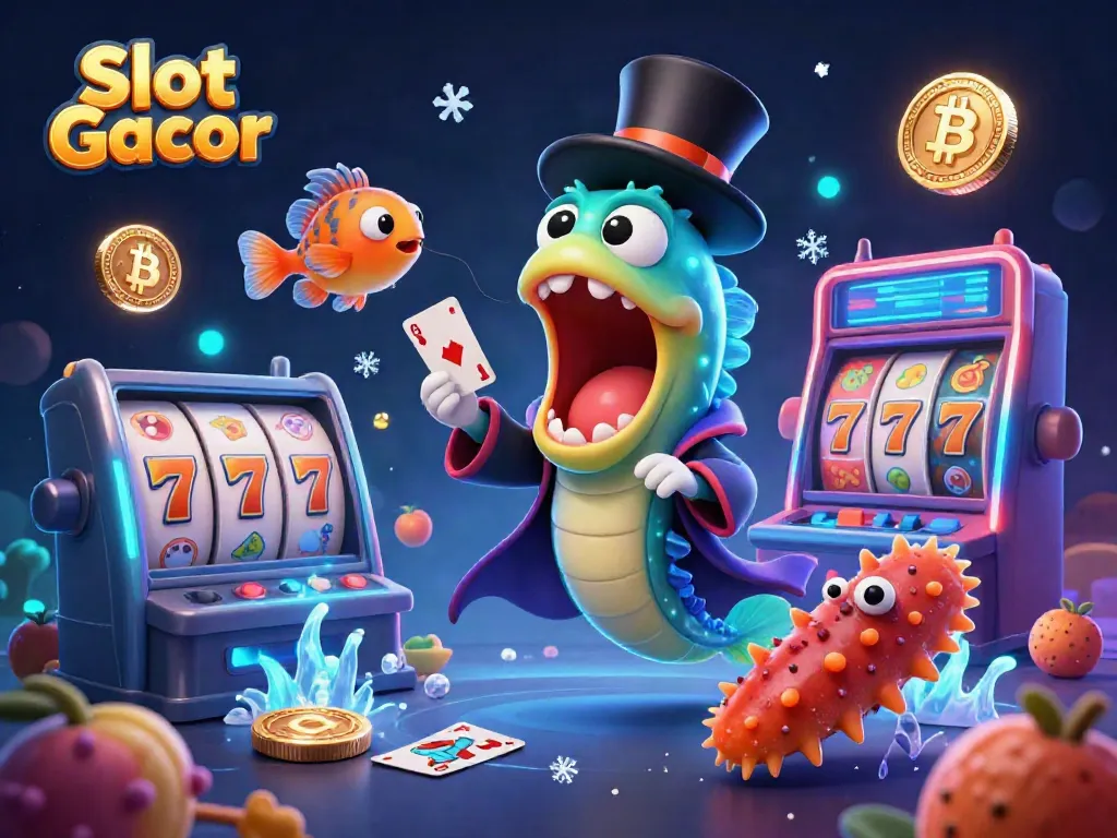 Exciting Slot Gacor theme with a bioluminescent eel magician and anglerfish spotlighting slot reels.