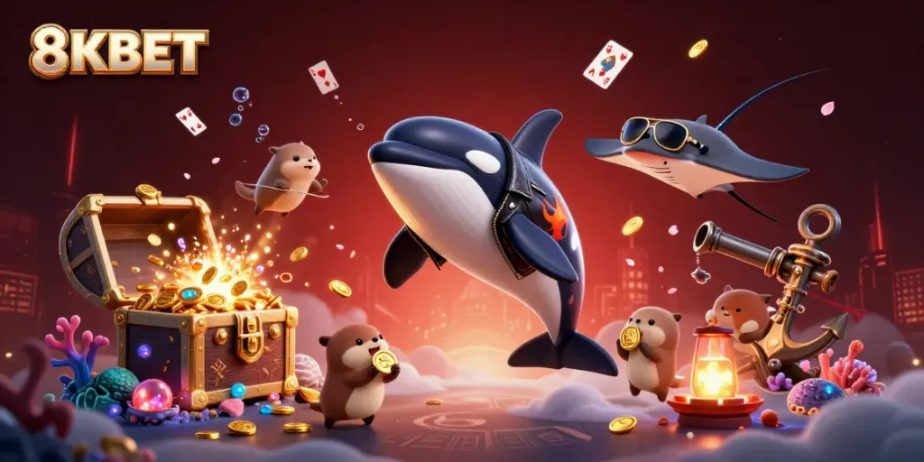 Experience the exciting world of 8KBET with vibrant visuals featuring sea creatures and casino elements.