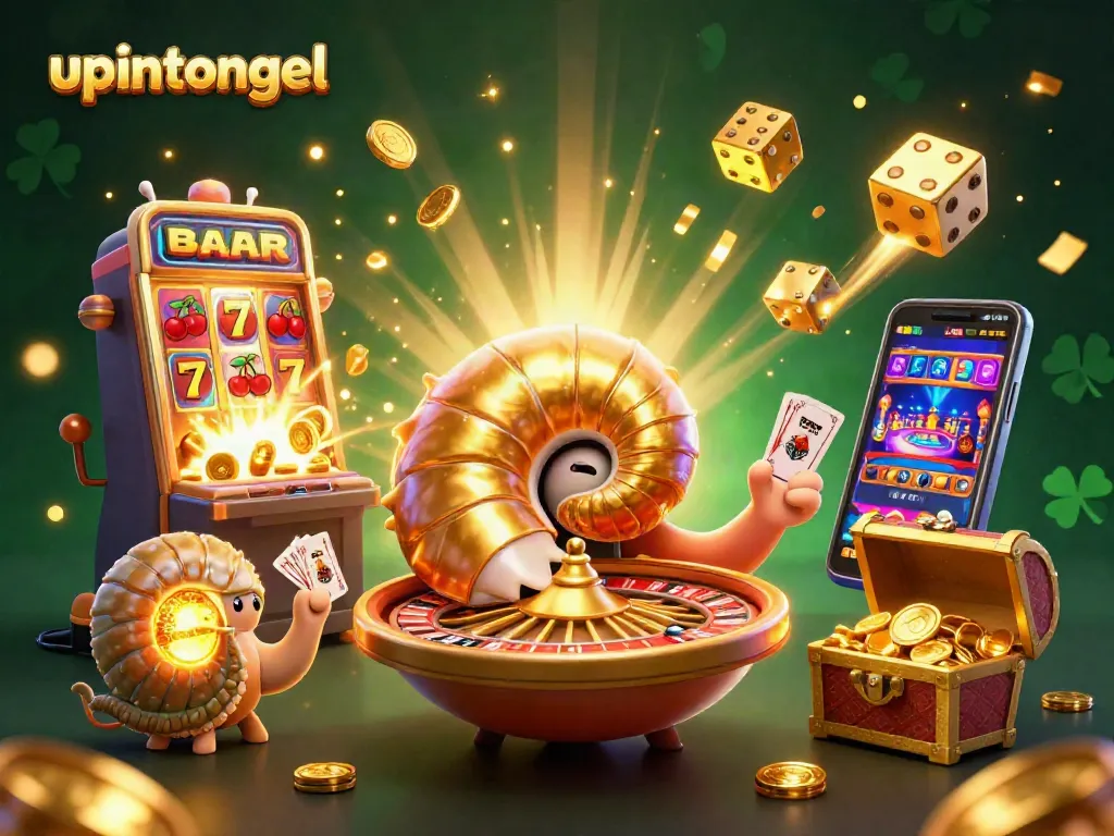 Menangkan permainan di upintogel dengan slot mesin dan jackpot berlimpah dalam ilustrasi kasino 3D.
