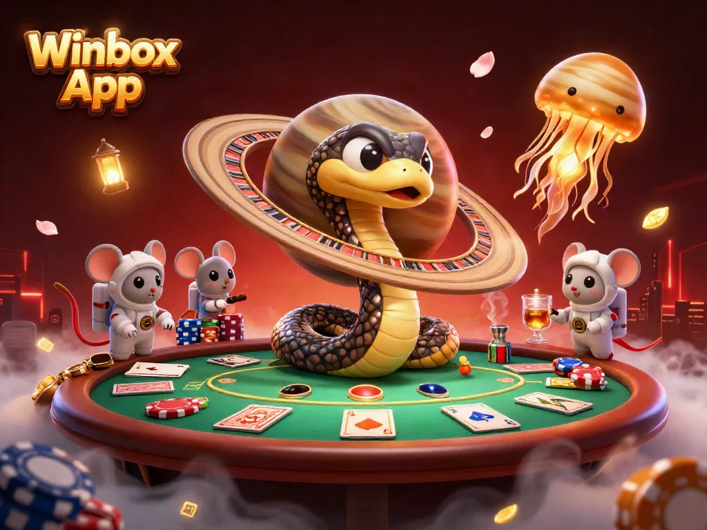 Engage in thrilling gaming with the Winbox App amid a cosmic casino scene featuring vibrant gambling elements.