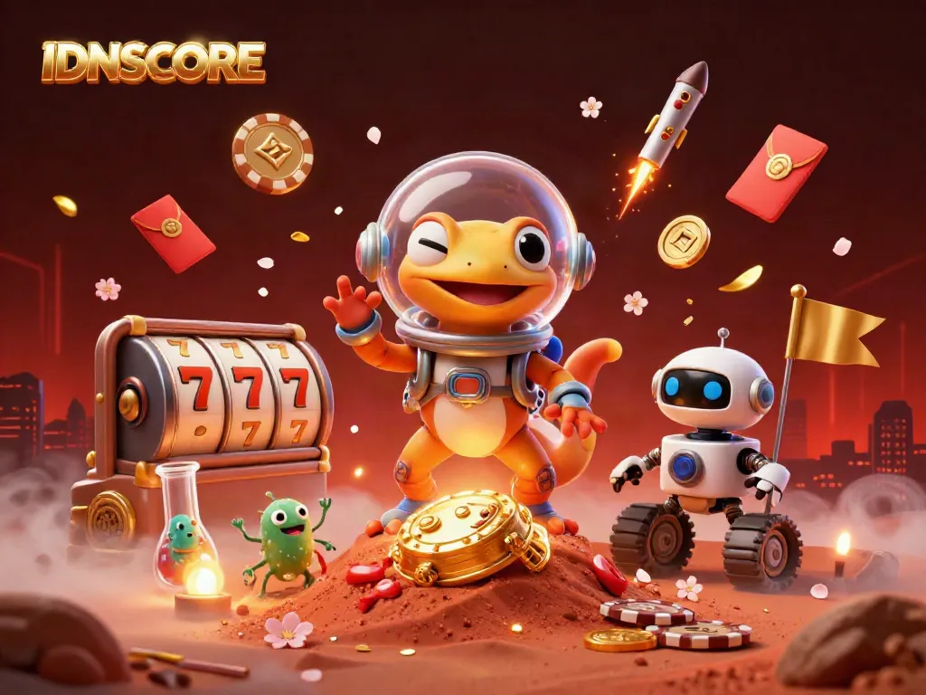 IDNSCORE offers a thrilling gaming experience with rich visuals of animated Martian characters in a golden casino.