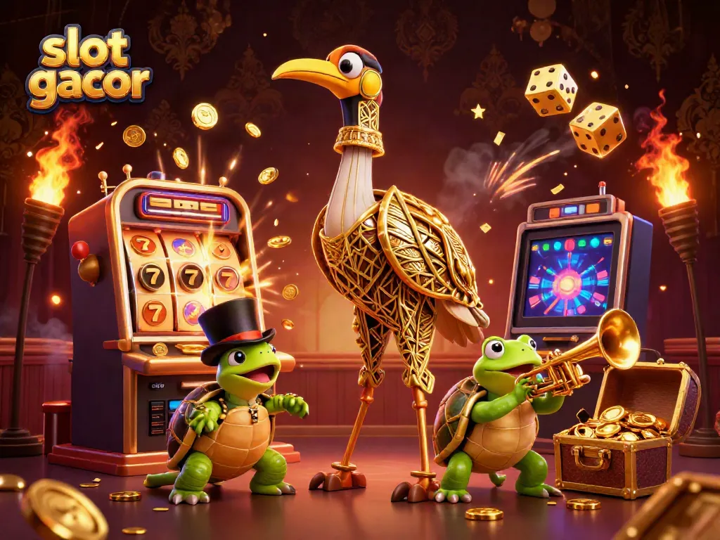 Experience the thrill of slot gacor with vibrant characters and jackpot elements in this dynamic casino illustration.