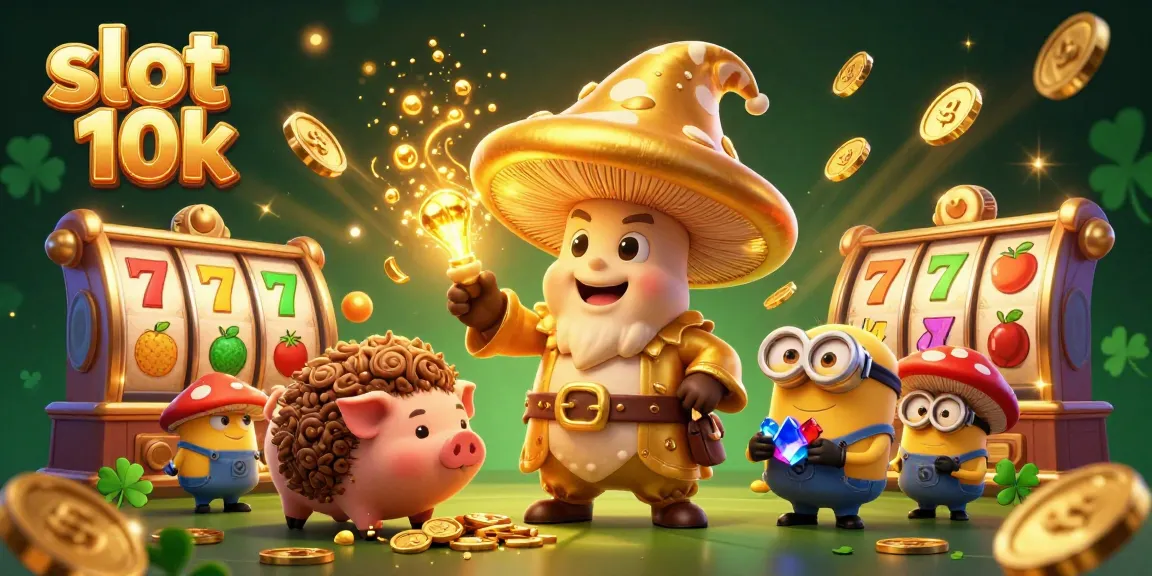 Slot 10k memimpin permainan dengan jackpot dan simbol keberuntungan yang berkilau.