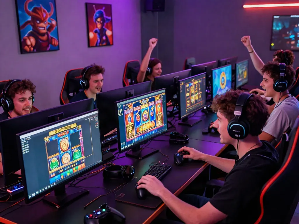 Exciting online gaming moment at akunjp with diverse players celebrating wins.