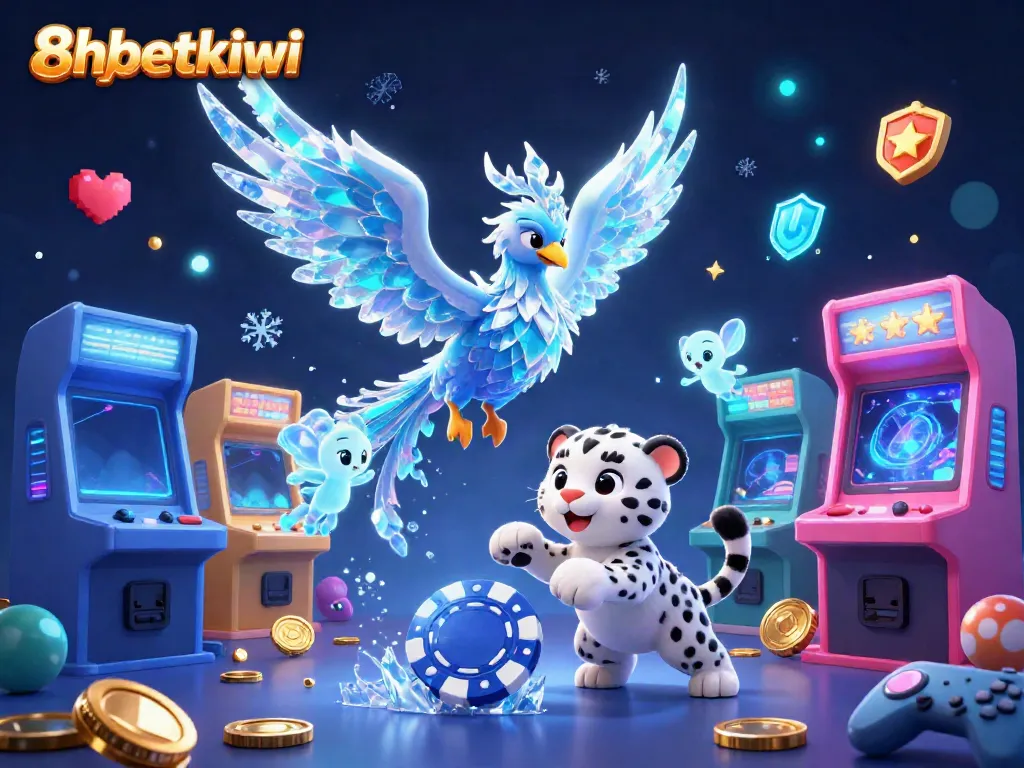 Engage with thrilling gaming at 8xbetkiwi, where an ice phoenix and snow leopard cub enhance your casino experience.