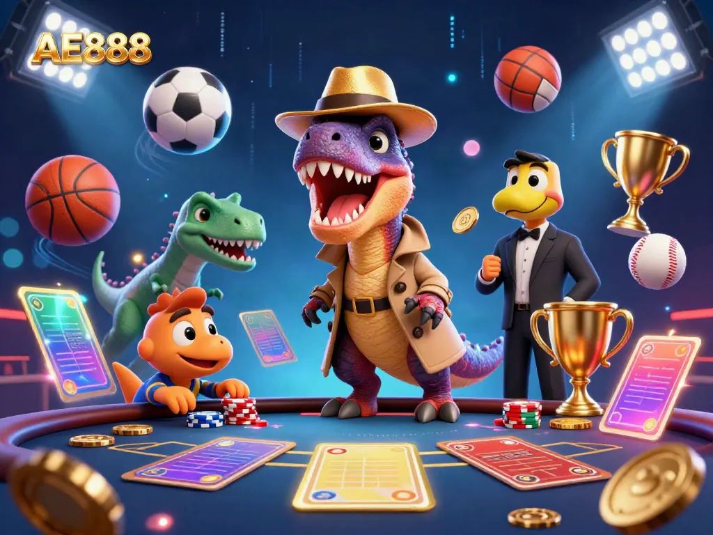 Experience thrilling gambling action with AE888 in a vibrant and dynamic casino illustration.