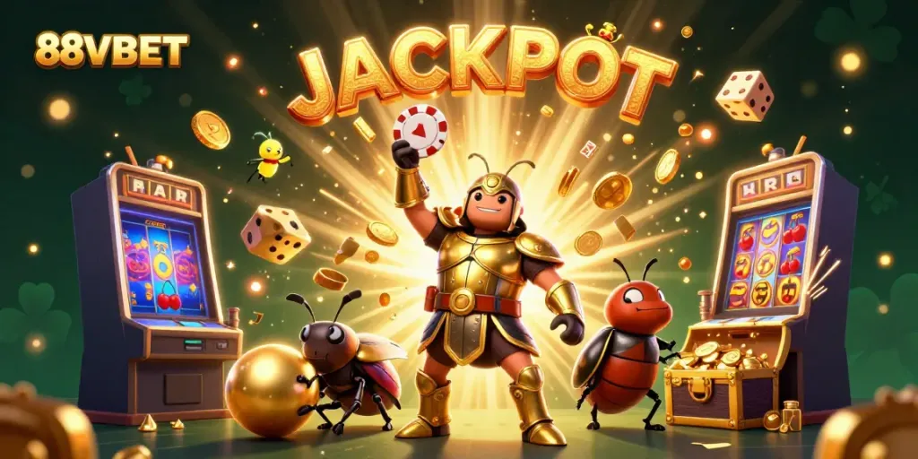 Experience the excitement at 88VBET with a dynamic casino scene showcasing vibrant characters and symbols.
