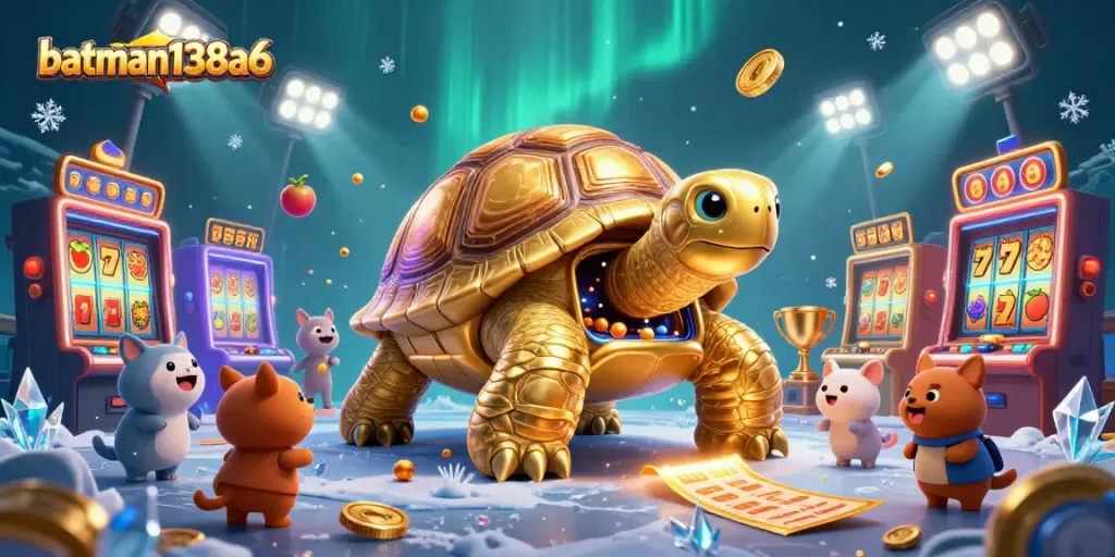 Experience the thrill of batman138a6 with an exciting gaming scene featuring slot machines and golden tortoise!