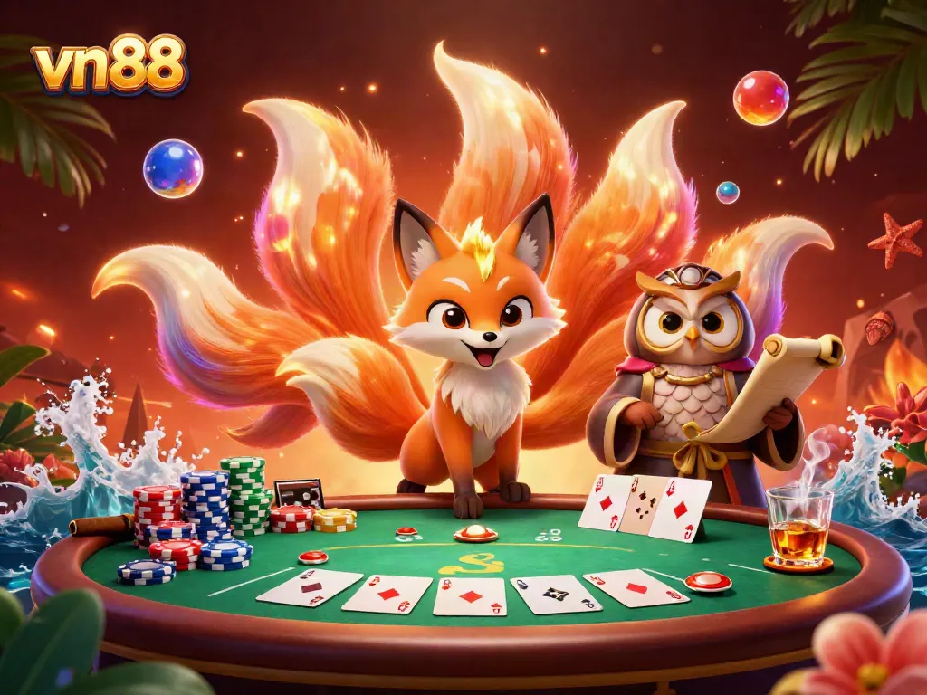 Experience immersive gaming at vn88 with vibrant characters and poker elements in a dynamic casino setting.