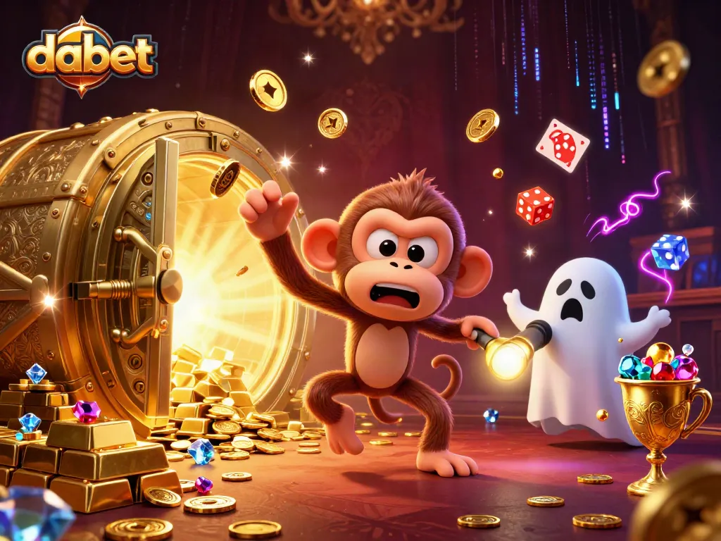 Dabet offers thrilling gameplay with a ghost-hunter puppy tracking a monke juggling casino treasures.