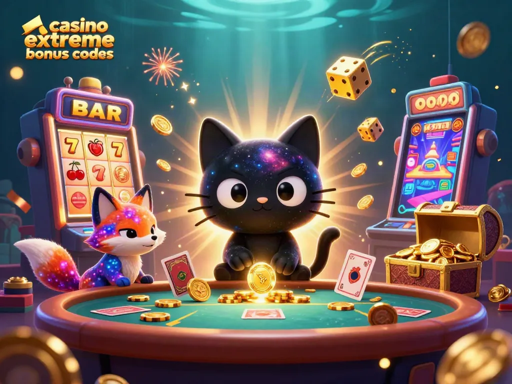 Engage with casino extreme bonus codes through this vibrant cosmic casino scene featuring a black hole cat.