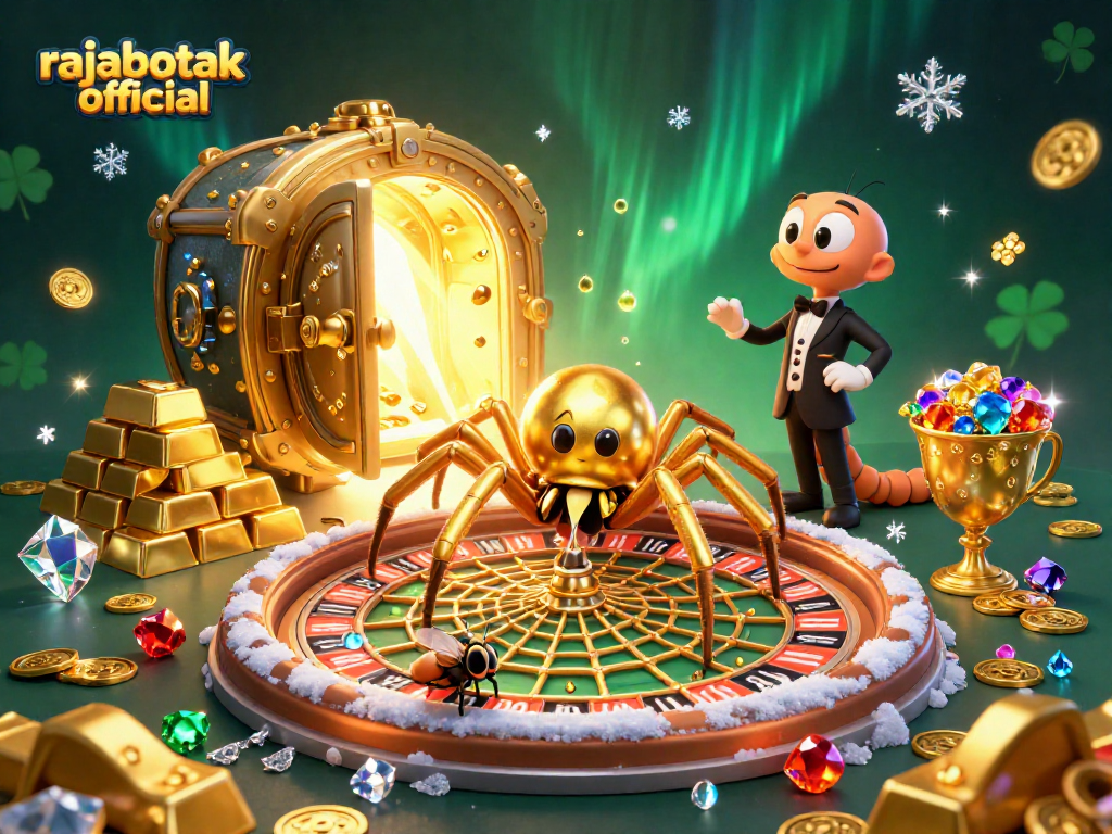 Engage with rajabotak official by placing bets in a vibrant casino-themed scene filled with treasures.