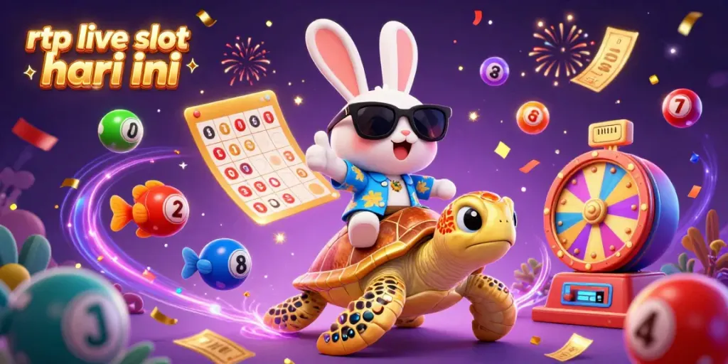 Experience the excitement of rtp live slot hari ini with this vibrant 3D casino scene featuring a lucky rabbit and a golden turtle.