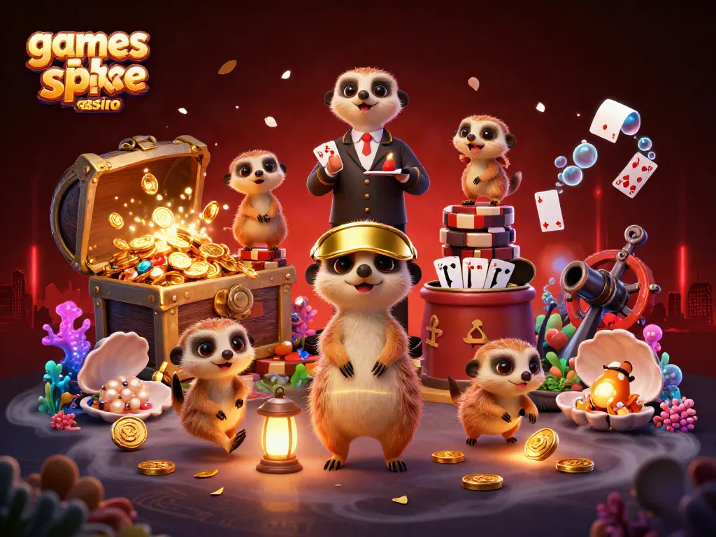 Play exciting games like spree casino featuring engaging meerkat cartoon characters in a dynamic casino setting.